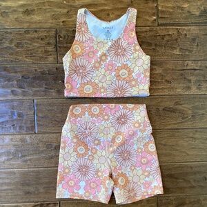 Kavala Set Womens Medium Vintage Pink Orange Floral Bra Biker Shorts